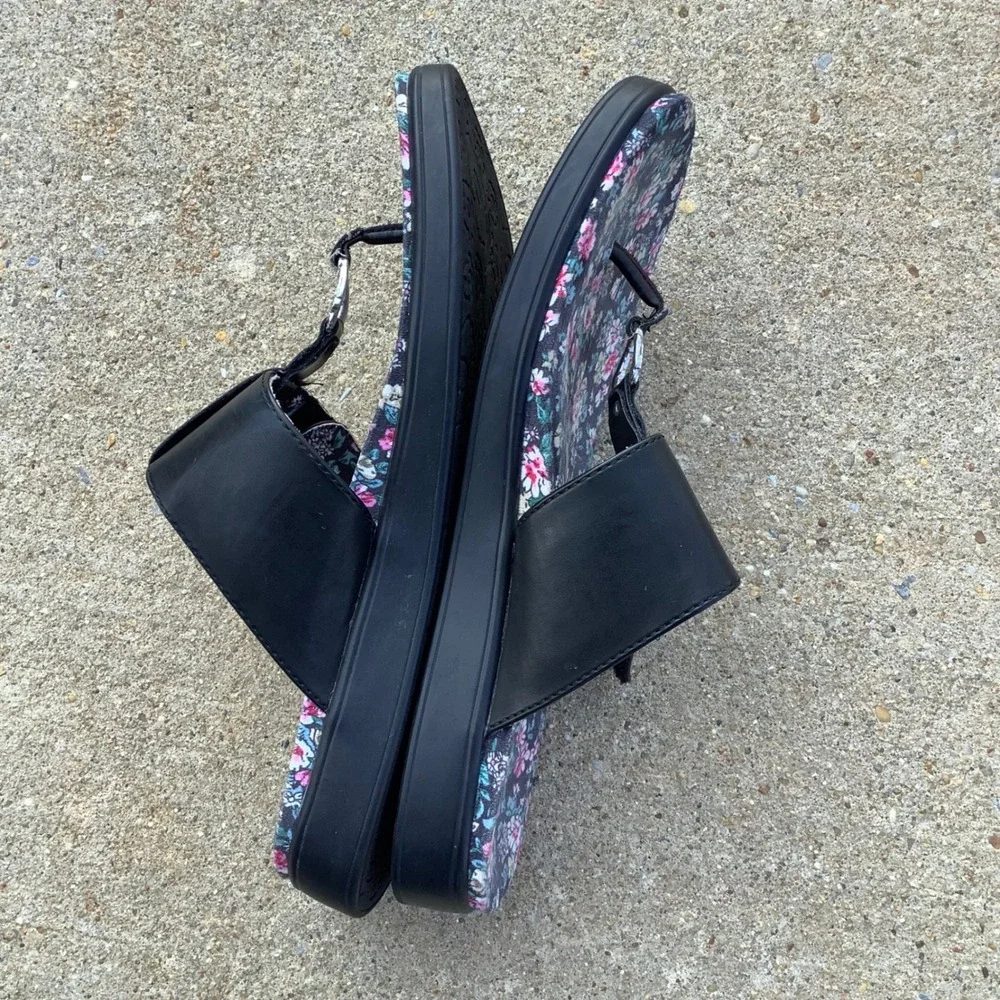 Alegria‎ by PG Lite Women Black Floral Thong Sandals Platform MOX-7541 Size 41